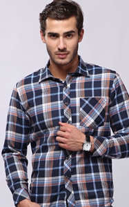 SZ60058-2 Winter business plaid button down mens long sleeved shirt